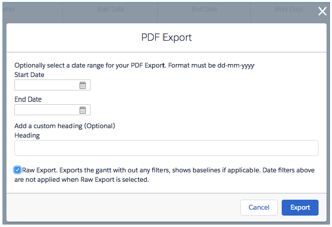 Can I export the Gantt Table without the Chart?