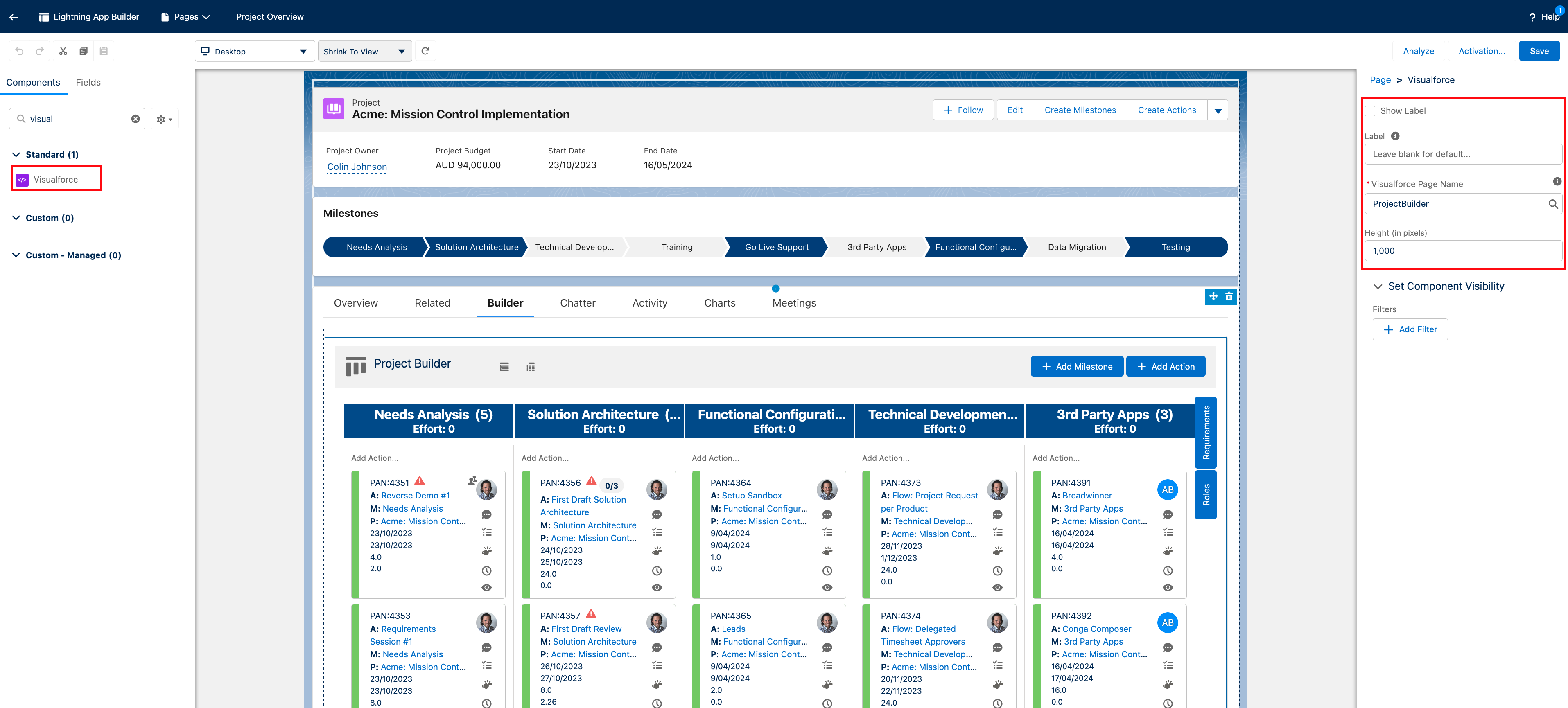 How do I add the Project Builder to the Project Page?
